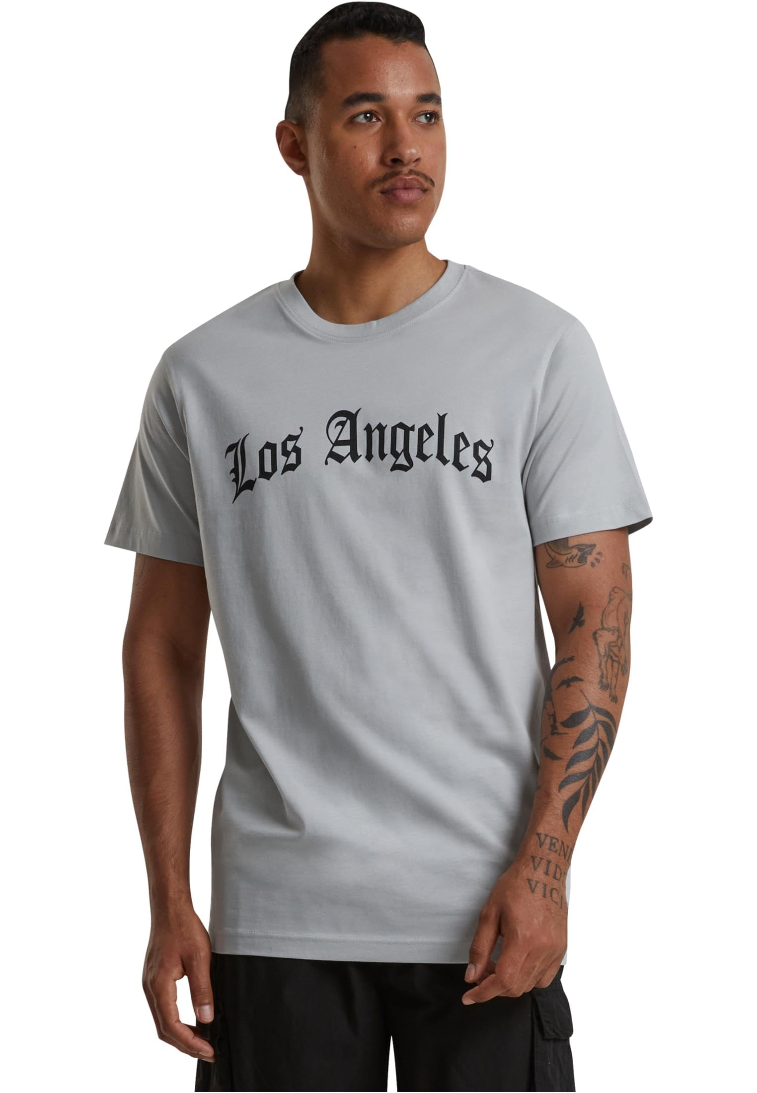 Mister Tee Men's Los Angeles Wording Tee, Light Asphalt, L