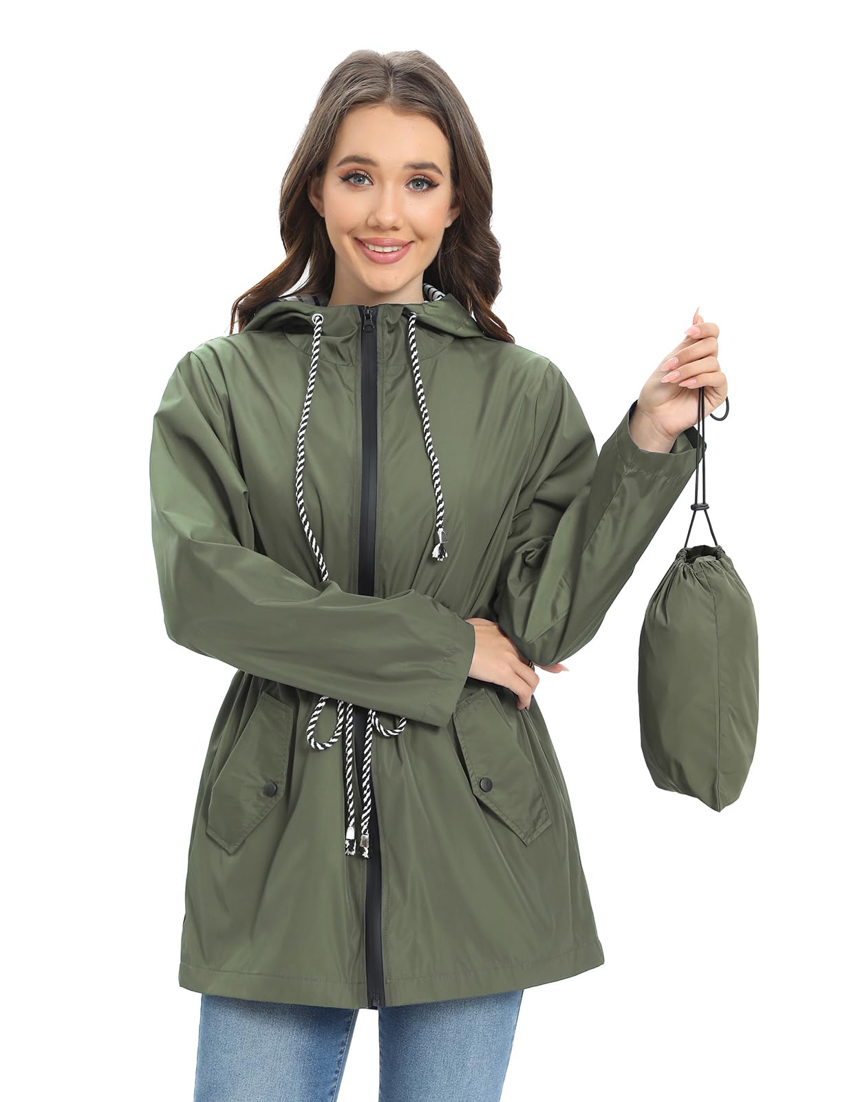 UMIPUBO Chubasquero Mujer Impermeable Chaqueta Ligera al Aire Libre con Capucha
