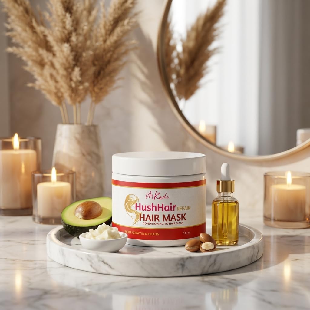HushHair Deep Conditioning Hair Mask, Hydrating & Smoothing Treatment for Dry/Damaged Hair, Frizz Control & Shine, With Shea Butter, Niacinamide, Hyaluronic Acid & Vitamin B5, For Women & Men