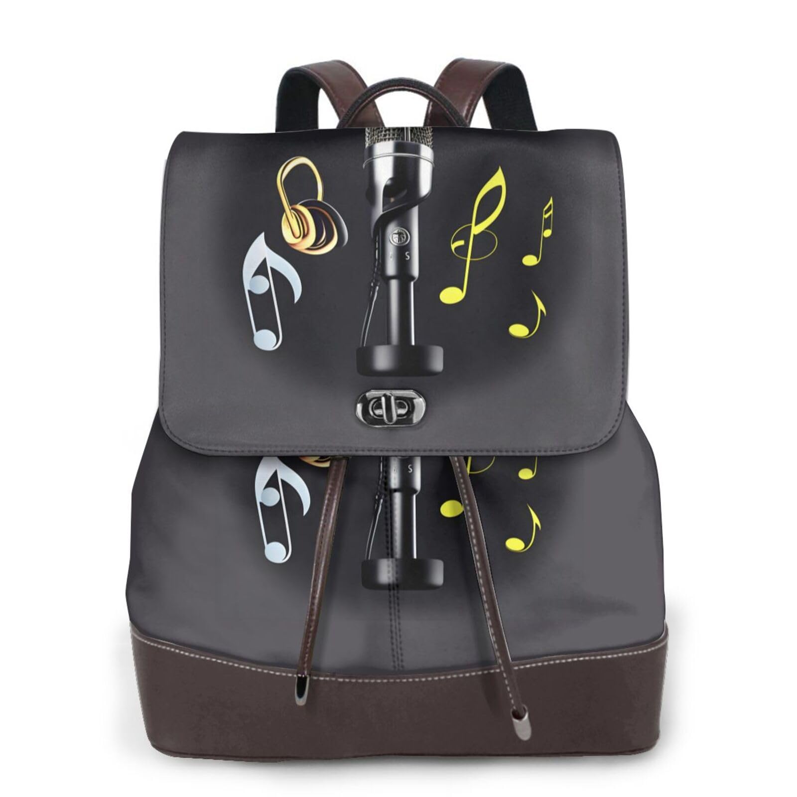Damen-Rucksack mit Mikrofon mit Musiknoten-Druck, leicht, vielseitig, modisch, täglich, lässig, für Reisen, Arbeit