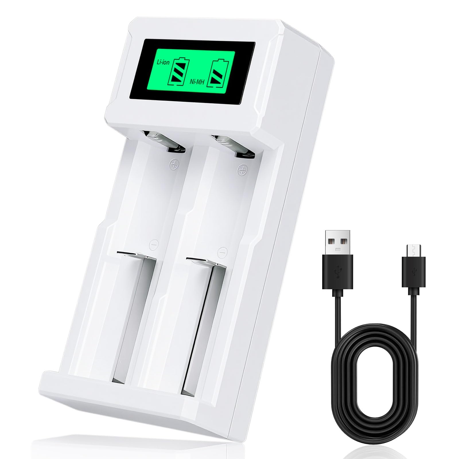 18650 Battery Charger,Smart Universal Charger Fast Charger for Rechargeable Batteries Ni-MH Ni-Cd AA AAA Li-ion IMR 10440 14500 16340 RCR123A 26650 3.7v 1.2v (2-Slots White)-image-15