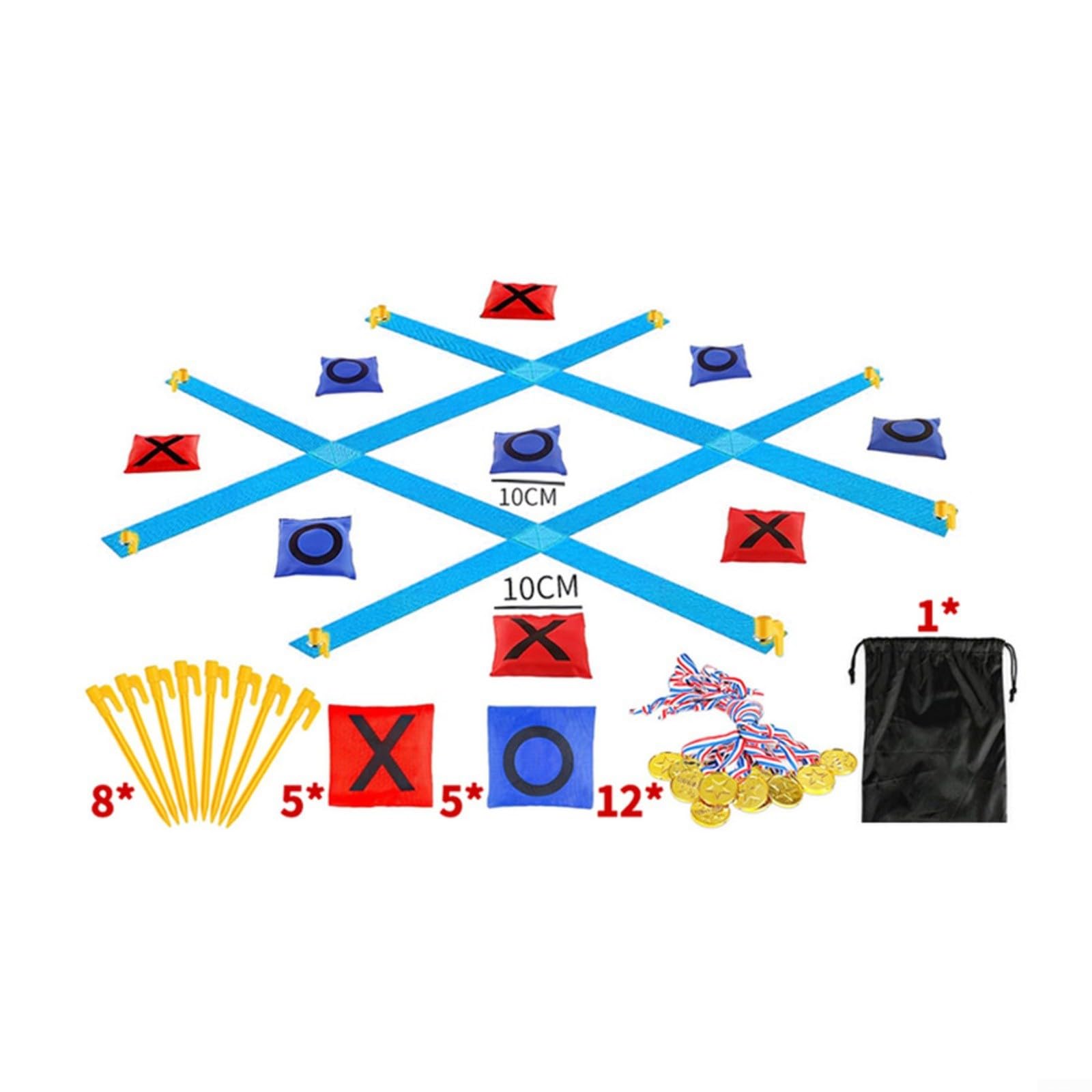 Alanmoship Portable Outdoor Bean Bag Tic-Tac-Toe Throwing Game Kit, for Children and Family Gatherings, Sensory Training, for Backyard, Beach or Garden Parties, Yellow Blue, 38×120 cm(kit1 blue)