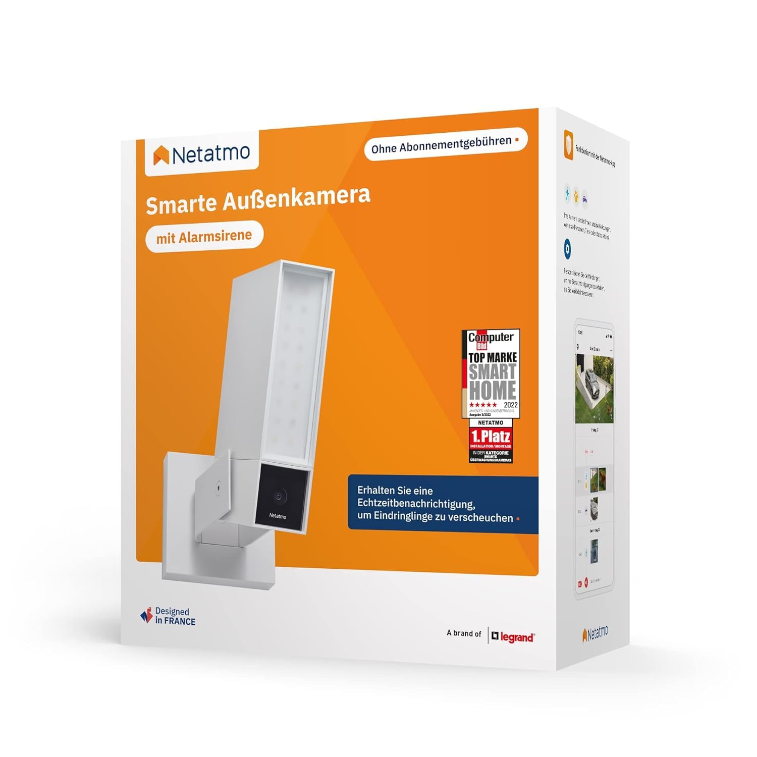 Netatmo Smarte Überwachungskamera für den Außenbereich mit 105 dB Sirene, WLAN, integrierter Beleuchtung, Bewegungserkennung, Nachtsicht, ohne Abonnement, weiß, NOC-S-W-DE