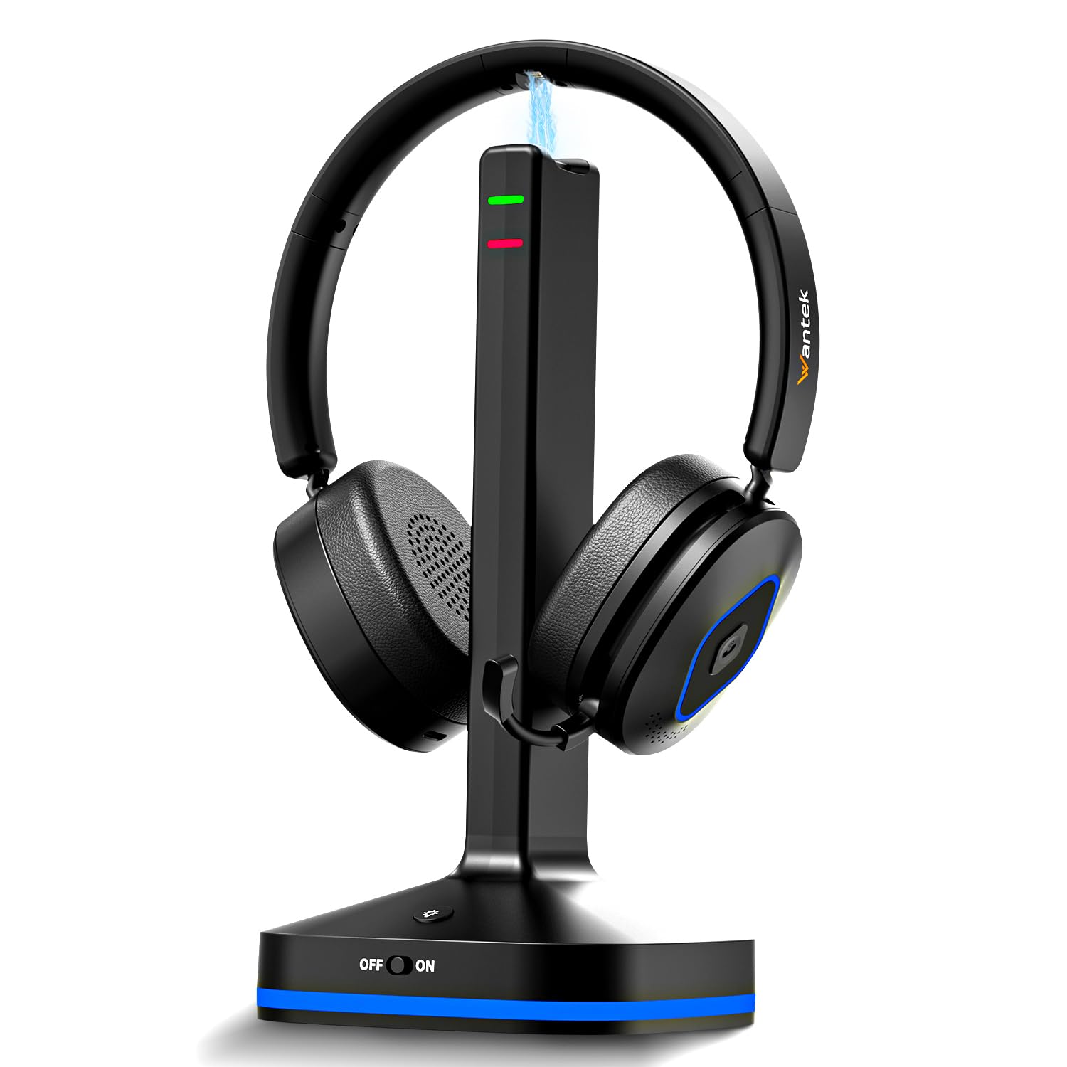Wantek Cuffie wireless con microfono – 45+ Playtime Bluetooth o USB Dongle per PC, connessione multipunto a computer e cellulare, cuffie on-ear cablate o wireless per