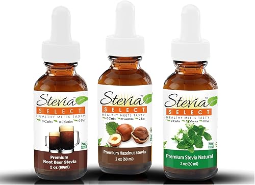 Stevia Drops Hazelnut, Plain Natural, & Root Beer Stevia Select Keto Coffee Sugar-Free Stevia Flavors Bundle (3) Pack