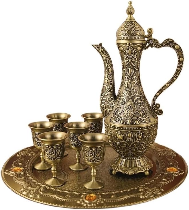 Vintage Wine Set - Classical Wine Pot, Elegant Wine Cups & Decorative Plate - Complete Wine Accessories Collection(AncientClassicalflower)