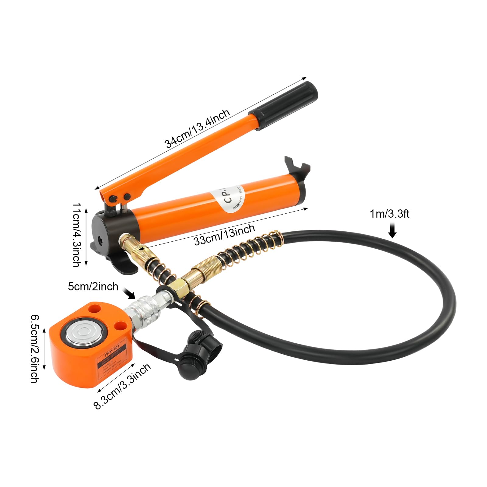 Kit cilindro idraulico da 10 t con pompa manuale CP-180, 70 MPa, tubo di pressione da 1 m, ZG3/8, cric idraulico portatile per auto, industria e officina, per sollevare, piegare e orientare