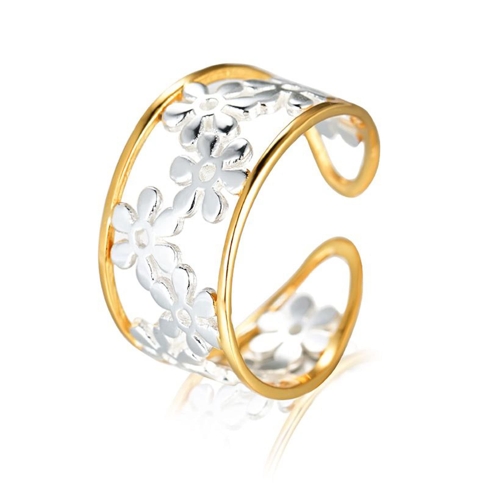 JancostaExquisite Handmade Women's Rose Gold Plated Floral Hollow Finger Ring Cute Friendship Rings Gift Vintage Two Tone Jewelry Flower Eternity Band Bridal Engagement Rings