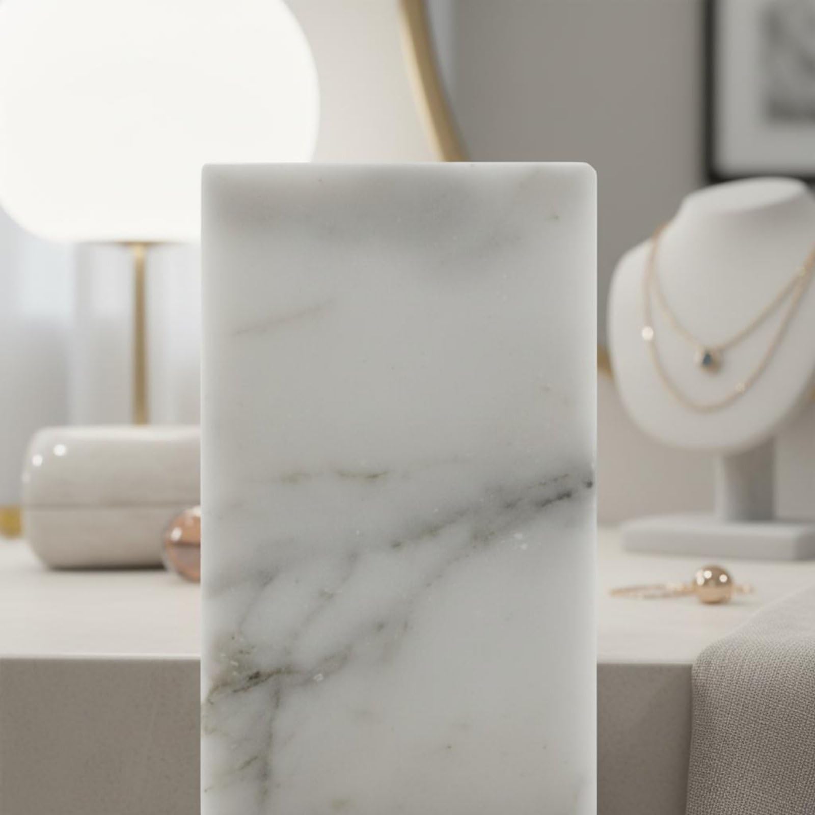 Soporte para Joyas Organizador Expositor Colgador Bandeja de Joyas Aire Nórdico con Material de Mármol Orden Elegante y, Grande, Bloque Rectangular De Mármol Blanco