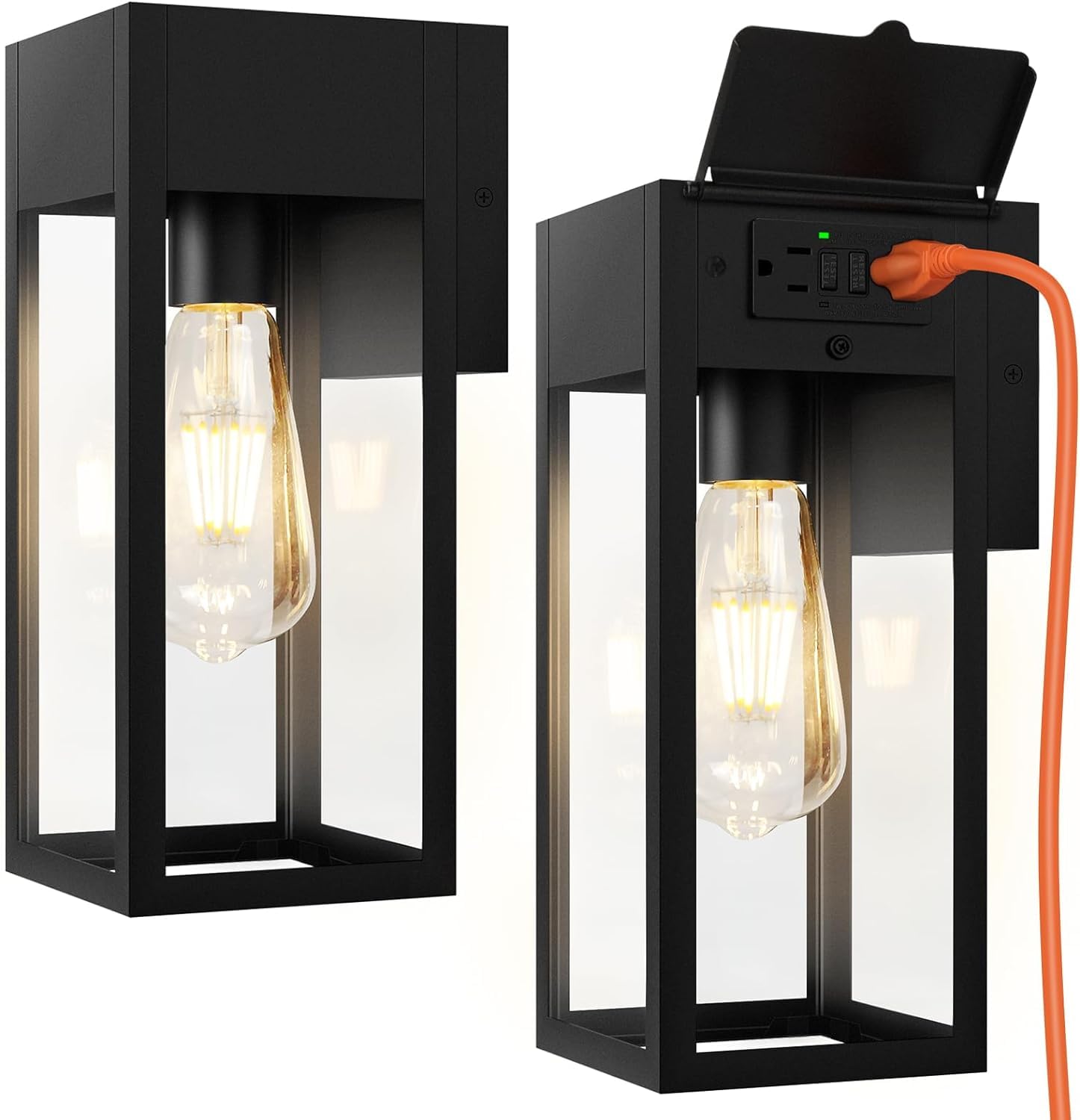 OYKYOHEI 2 Pack Outdoor Wall Light with Outlet,Exterior Light