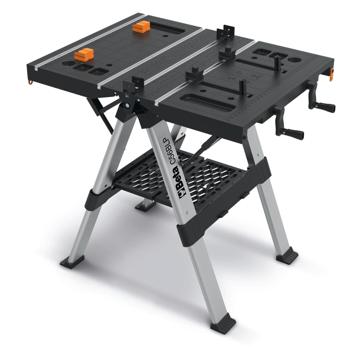 BETA - Banco da Lavoro Pieghevole Multiuso con Piano 820x630 mm e Gambe Telescopiche Regolabili, Banco Professionale Portatile con Morsetti per Officina Garage Fai da Te e Manutenzione, C56BLP
