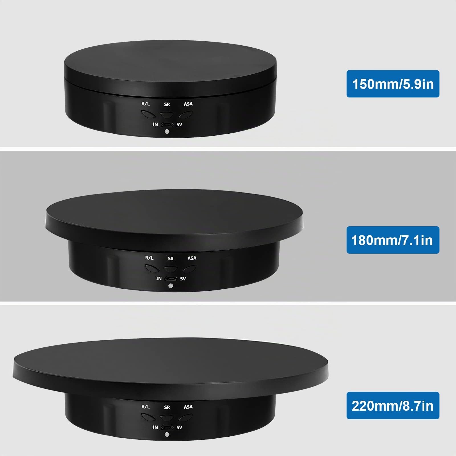 Plateau tournant électrique 3 en 1, support à 360 degrés, plateau tournant motorisé avec télécommande pour photographie, présentation de produits, bijoux, modèles 3D, objets de collection (noir)