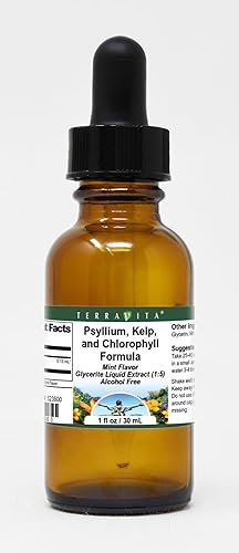 Terravita Fórmula de psyllium, algas y clorofila Extracto líquido de glicerita (15), sabor a menta (1 oz, ZIN 523500)