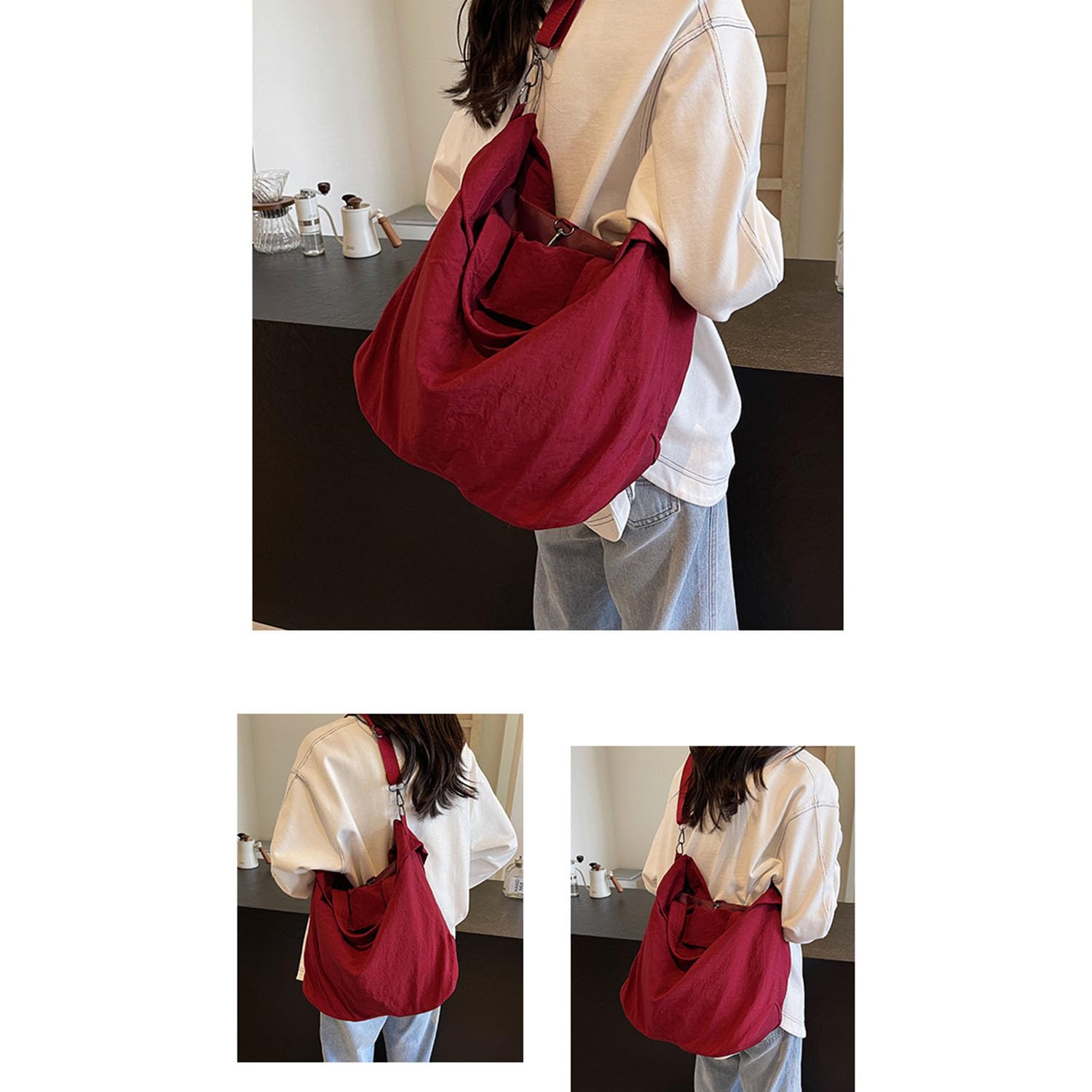 Borsa a tracolla grande, in nylon, impermeabile, con tracolla regolabile, da donna, per lavoro, palestra, viaggi
