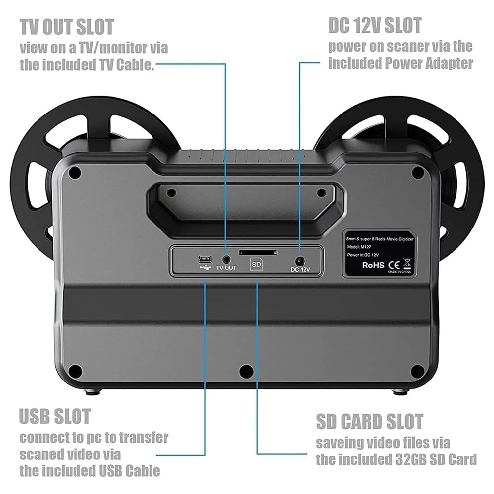 KK-GAL Old School Film Scanner, Digital Negatives Film and Digitizer with Display Screen, Converts 8Mm & Super 8 Films to JPEG Images, Nostalgic Slide Scanner, Film Negative Scanner Slide Viewer