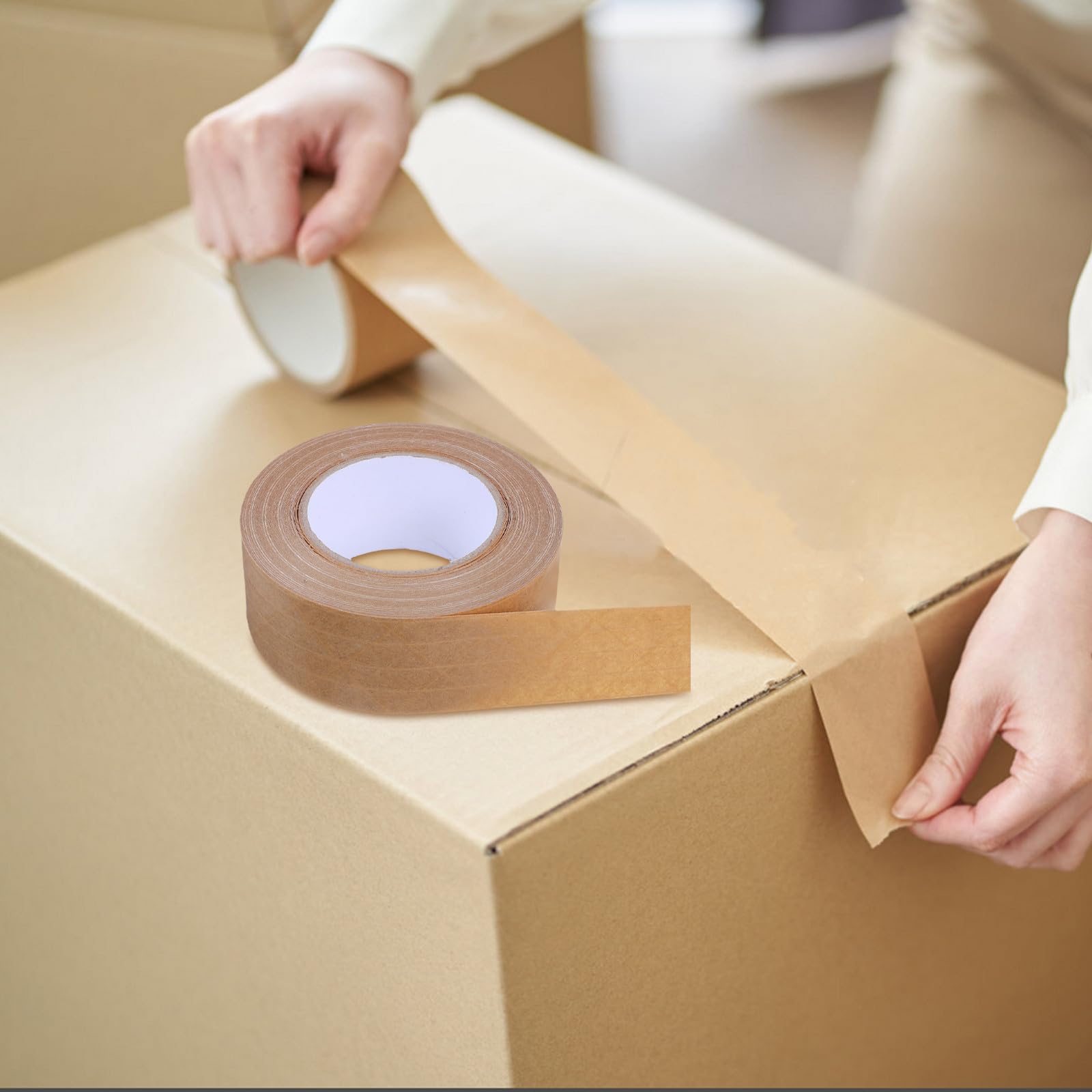 3 Stück Hochleistungs Kraftpapierklebeband mit Hoher Haftung und Manipulationssicher für Verpackung und Logistik in Khaki Wasserfestes Versandkartonklebeband