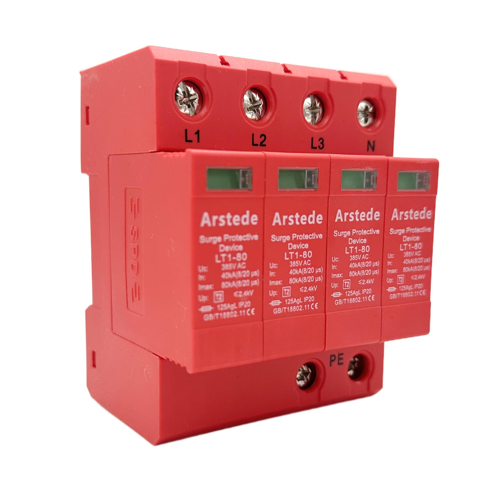 Scaricatore di Sovratensione,4P Dispositivo di Protezione Contro le Sovratensioni da Fulmini 385V CA 40kA Scaricatore di Sovratensione su Guida DIN per Protezione Contro i Tuoni