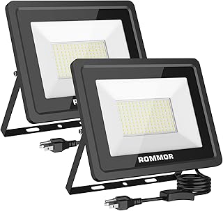 ROMMOR LED Flood Light,2Pack 100W LED Outdoor Floodlight,10000LM Super Bright Security Lights,UL Approved Plug IP66 Waterproof Outdoor LED Daylight White Floodlight for Yard,Garden(100W*2Pack)
