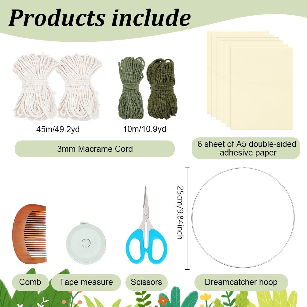 Kit ORIGACH de tapisserie murale en macramé - Motif arbre de vie - Feuilles blanches et vertes - Fait à la main - Pour adultes débutants - Avec instructions (français)