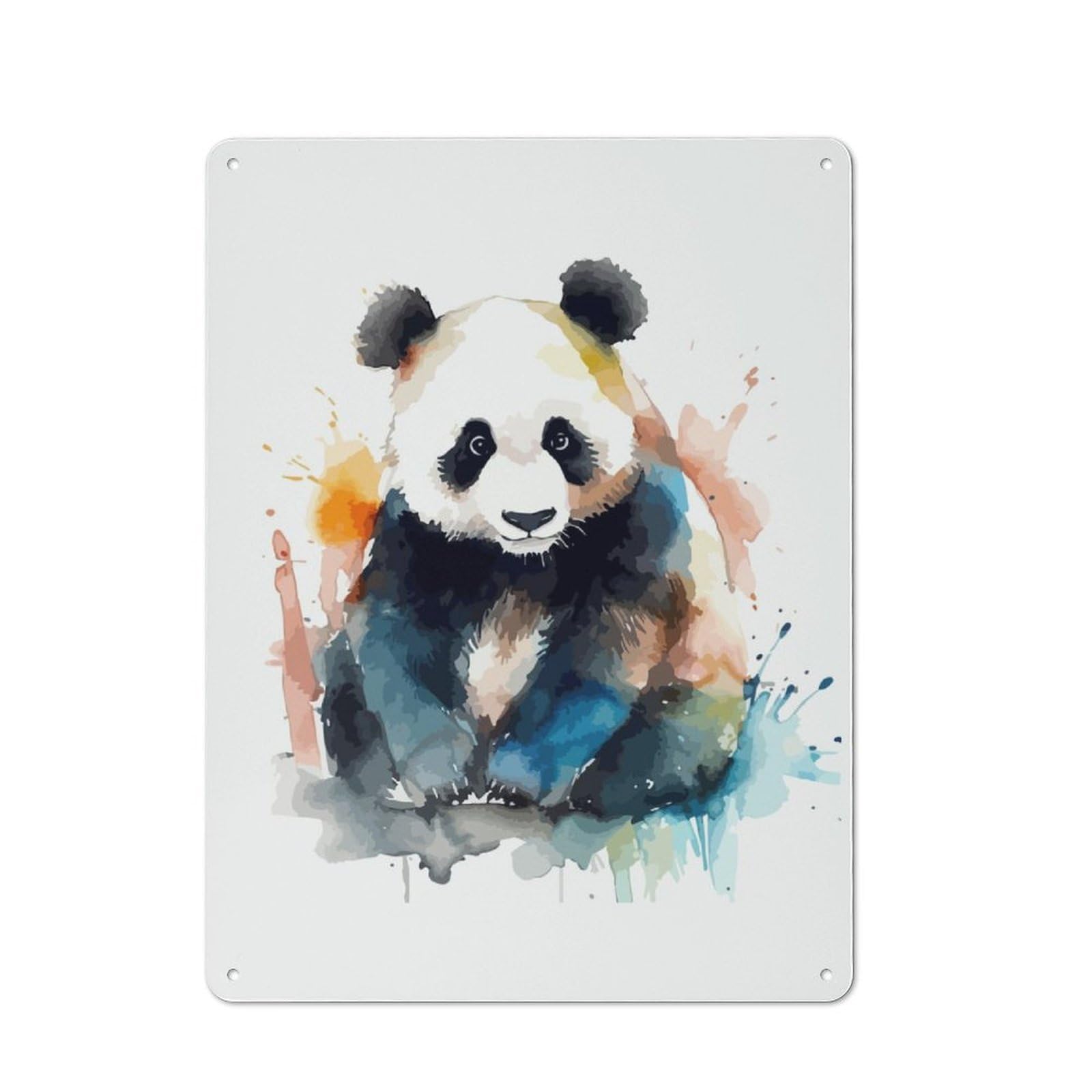 Junmoney Panda Watercolor Printed Metal Sign 40X30cm For Living Room Or Hallway, A Decorative Christmas Gift For Living Room Decor Lovers