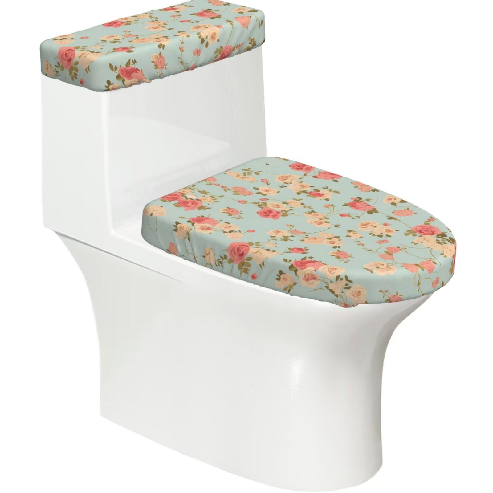 Mrowyc Black Flowers Of The Past Printed Toilet Seat Set - Set Of 2 - Universal Toilet Seat Cover - Housewarming Birthday Christmas Gift