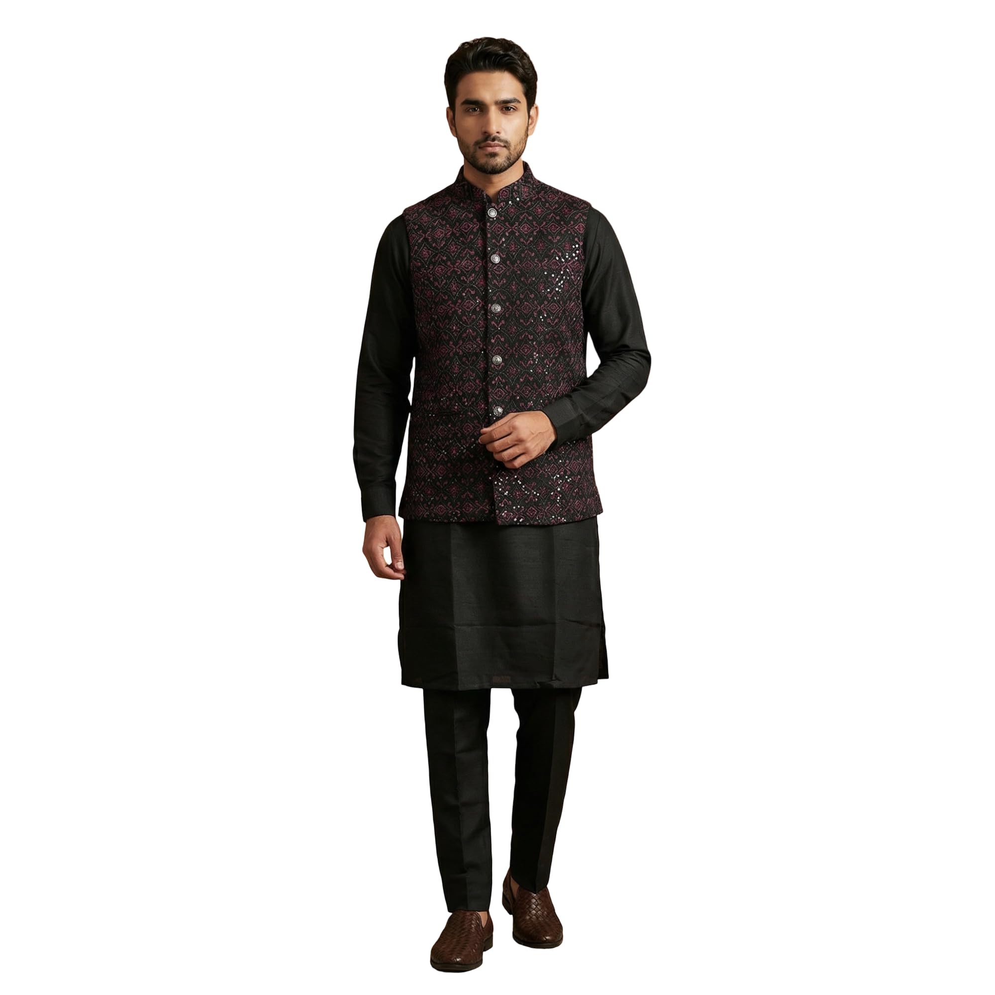 jompers Men's Velvet Nehru Jacket with Solid Kurta Pyjama.-picture-17