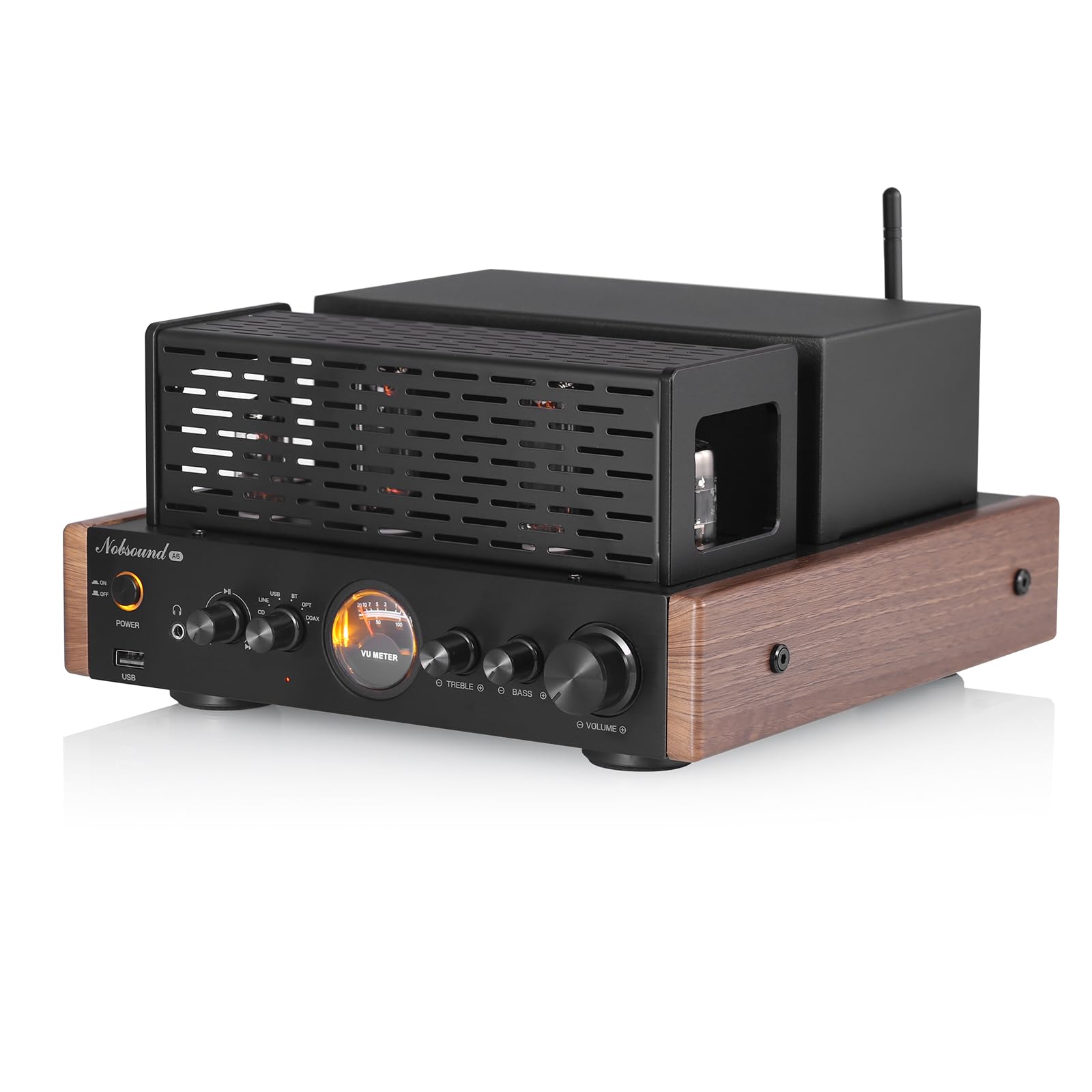 Nobsound Amplificatore a valvole Bluetooth HiFi: amplificatore stereo ibrido con ottico, coassiale, due ingressi RCA e USB, con misuratore VU, per altoparlante, cuffie