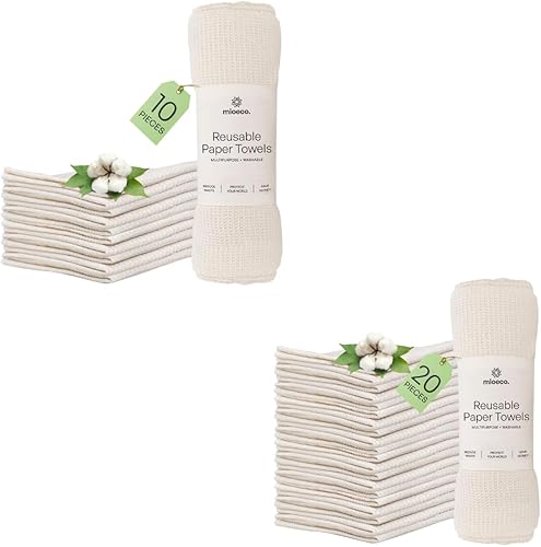 Paquete de 10+20 toallas de papel reutilizables, alternativa de algodón orgánico, paños de cocina sin papel