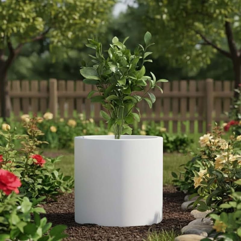 Image of Amazon Brand - Umi Tube 15 Inch Round Pots for Planter & Flowers Gamla - Lightweight, Durable Outdoor & Indoor Planters, Perfect for Balcony & Terrace Gardens (White)