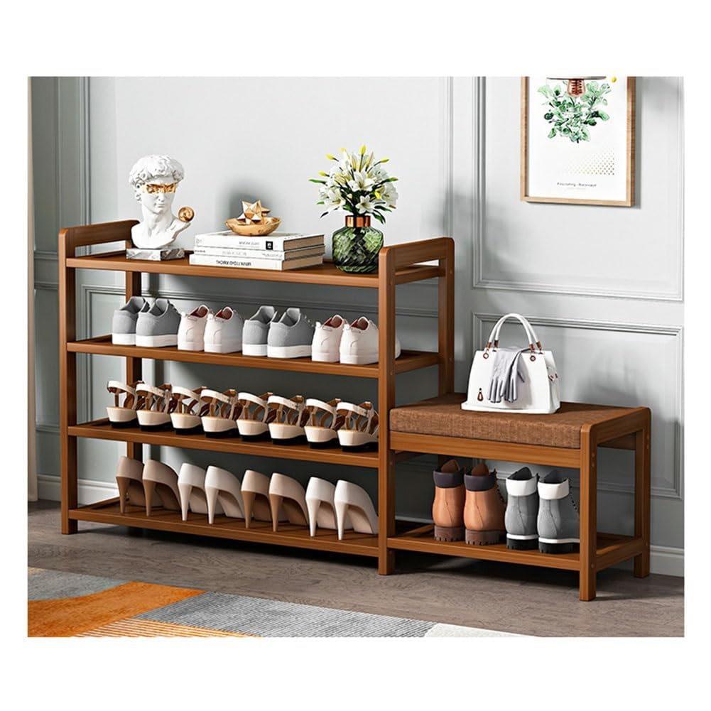 MYUYEE 4-6Tier Shoe Rack Bench With Seat Entryway Shoe Storage Orga Wooden Shoe Shelf Space-Saving Easy To Assemble For Hallway Doorway Bedroom(125X25X66Cm)