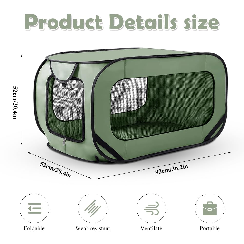 Boîte de transport pliable pour chien et chat jusqu'à 29,5 kg (94 x 53 x 53 cm), robuste, pliable, avec double portes et ceinture de sécurité, refuge portable pour les voyages (vert)