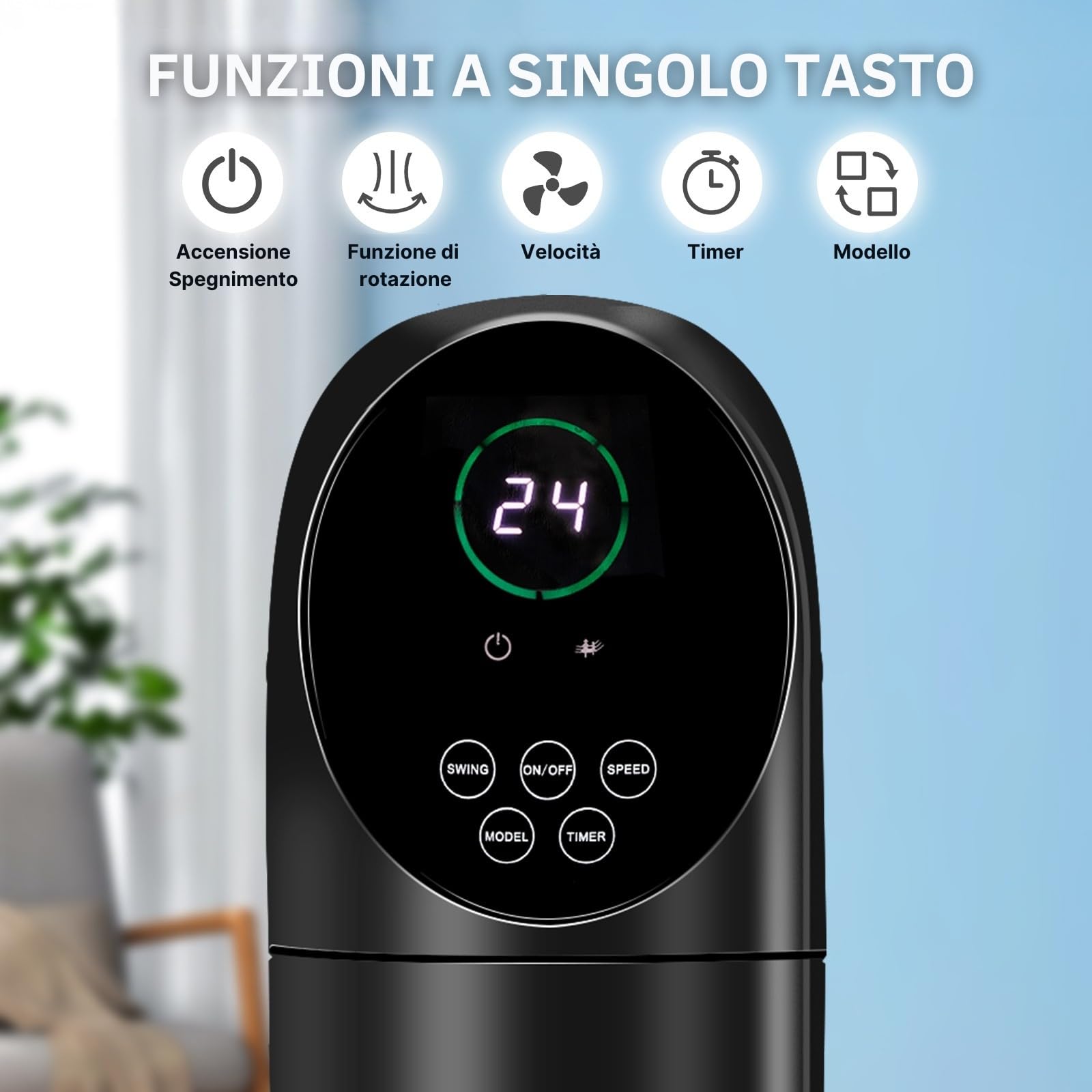 LEADZM Ventilatore a Torre 86cm 34 Pollici 50W, Oscillazione 80°, Timer 9 Ore, 25dB Silenzioso, 3 Velocità e Modalità, Con Telecomando, Ventilatore a Colonna per Casa e Ufficio (Nero 1)