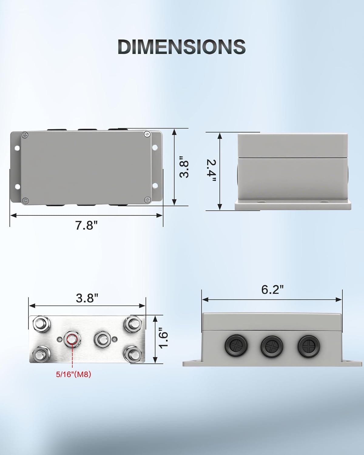 500A 12V Bus Bar Heavy Duty Power Distribution Block with 6 x 5/16"(M8) Terminal Studs Waterproof Marine Bus Bar for Car Boat RV Solar System