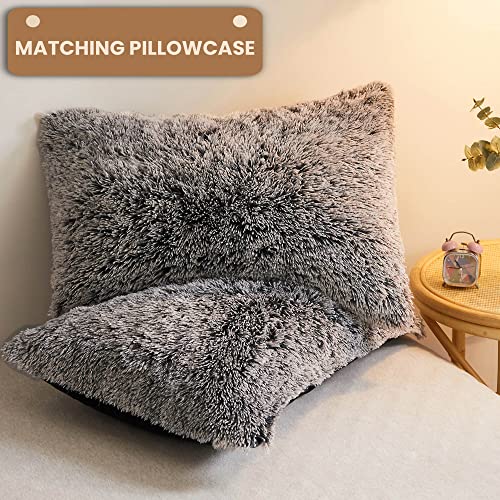 Mego Luxury Shaggy Plush Duvet Cover Set, Soft 3 Pieces Fluffy Faux Fur Comforter Cover Set King Size, Fuzzy Velvet Bedding Set(1 Furry Duvet Cover + 2 Pillow Shams), Zipper Closure(King, Black Ombre) #TOP3
