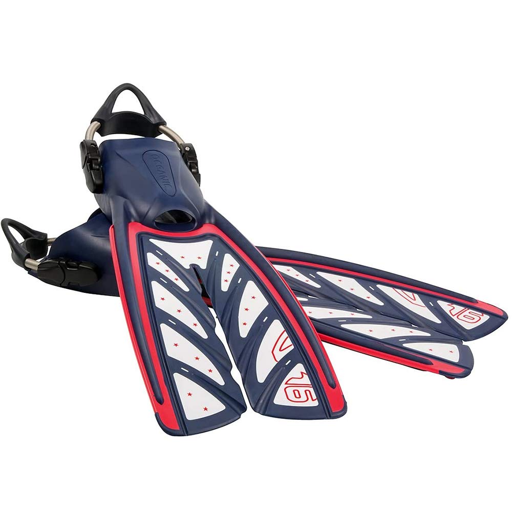 OceanicDiving Equipment Fins, Vortex V-16 Scuba [Light Weight, Optimize Power & Eeduce Drag, Increased Lift, Power And Efficiency, Angled Blade for Preferred Angle of Attack] Size (11-12) Red/White