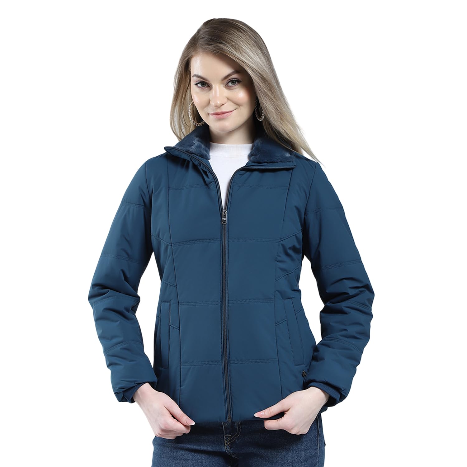 monte carlo Women Regular Fit Solid Puffer Jacket | Full Sleeve | Zipper Closure | Self Design | Collared Neck Winter Jacket For Women's-picture-32