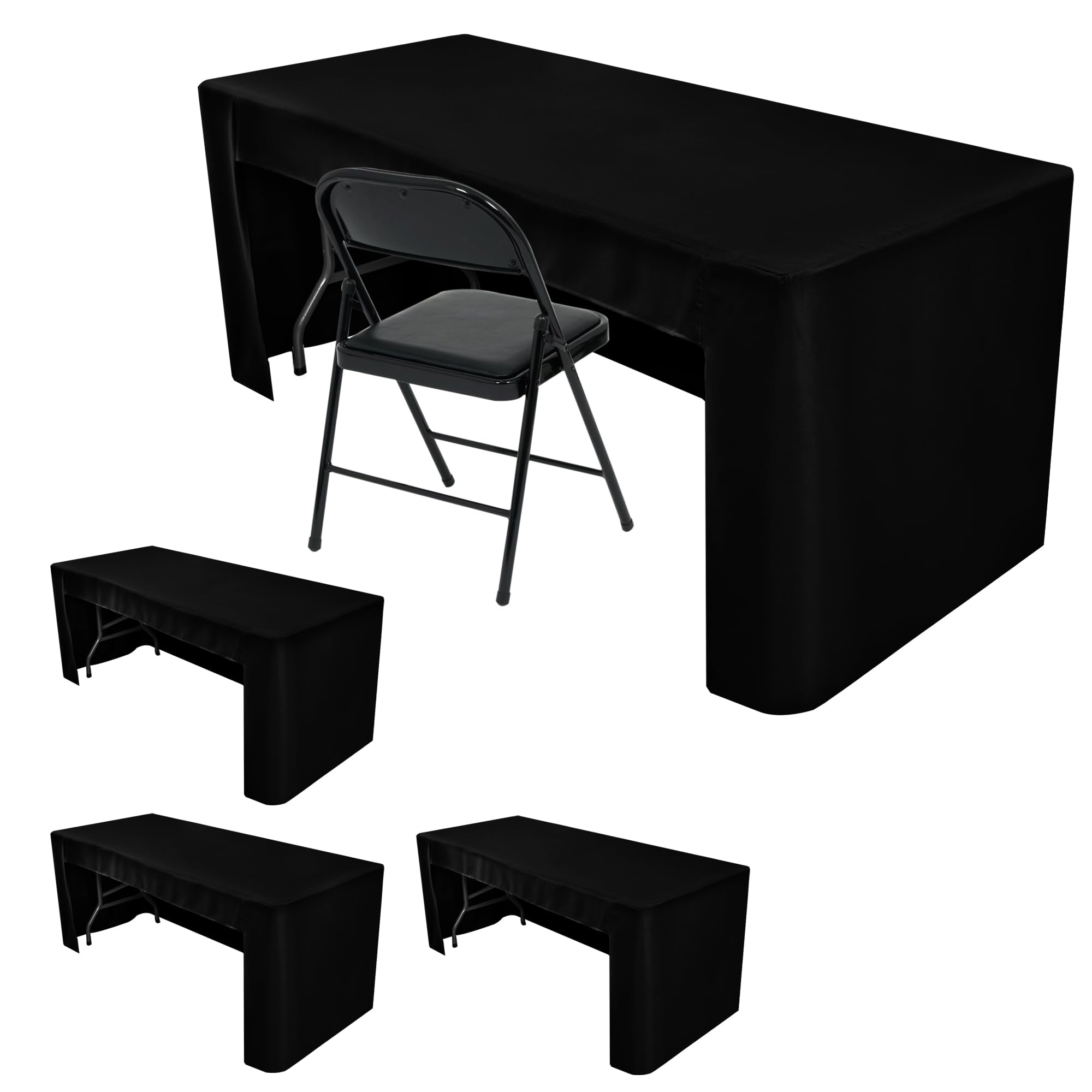 HolidayIdeas Open Back Rectangle Black Table Covers for 4 Foot Table, Wrinkle Resistant Washable Tablecloths 24x48 Inch for Craft Fairs, Banquets,