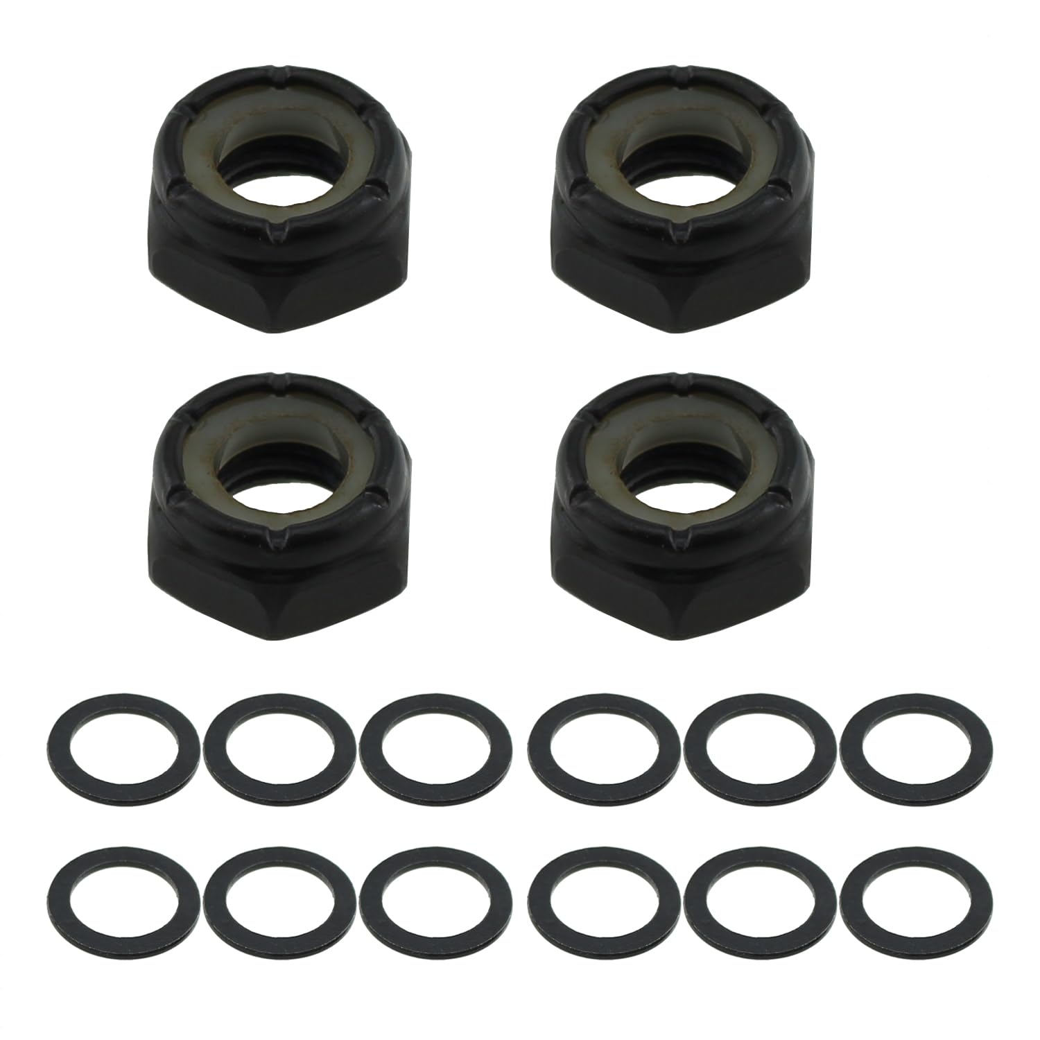 SQXBK 12PCS Skateboard Lock Nut Set Nuts Shaft Washers Black M8 Skateboard Truck Shaft Washers Spacers Hardware Repair Kit for Longboards and Skateboards Hardware Kits
