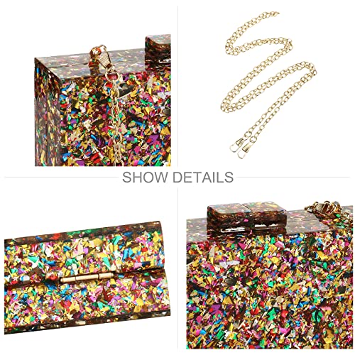 Image of Gets Acrylic Purses and Handbags for Women Multicolor Perspex Geometric Patterns Box Clutch Banquet Evening Crossbody Handbag