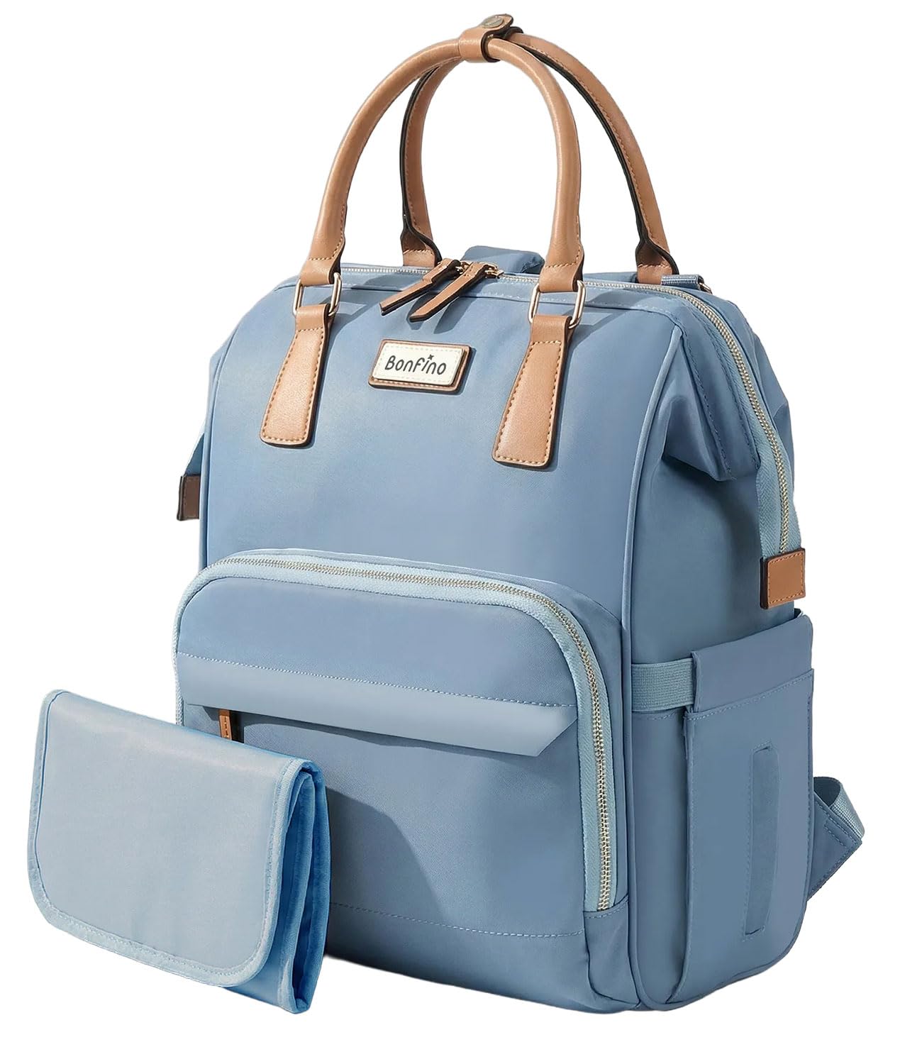 Bonfino Premium Bambino Luxe Smart Multipurpose Diaper Backpack for Mothers with Diaper Changing Mat for babies, Padded Shoulder Strap,Insulated Bottle Pouches,Travel Friendly Maternity Backpack,Blue-picture-15