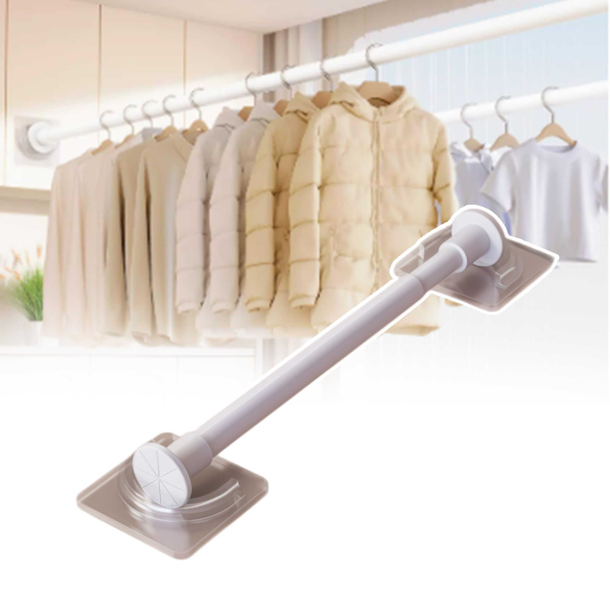 Corner Closet Rod Hanger, Curved Closet Bar for Hanging Clothes, No-Drilling Wardrobe Tube, Closets Pole Garment Storage Clothes Rack(White,1.3-2.2m/4.3-7.2ft)