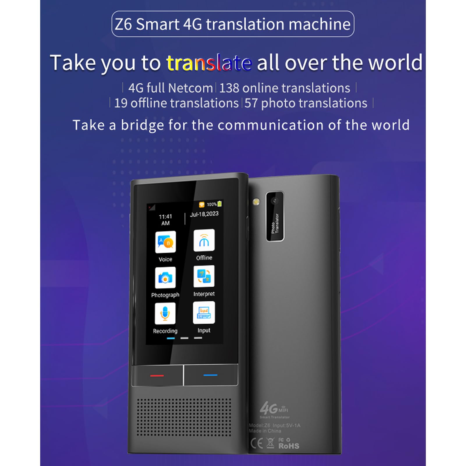 Amazon.co.jp: WIFI音声翻訳機、2.8インチカラータッチスクリーン、138