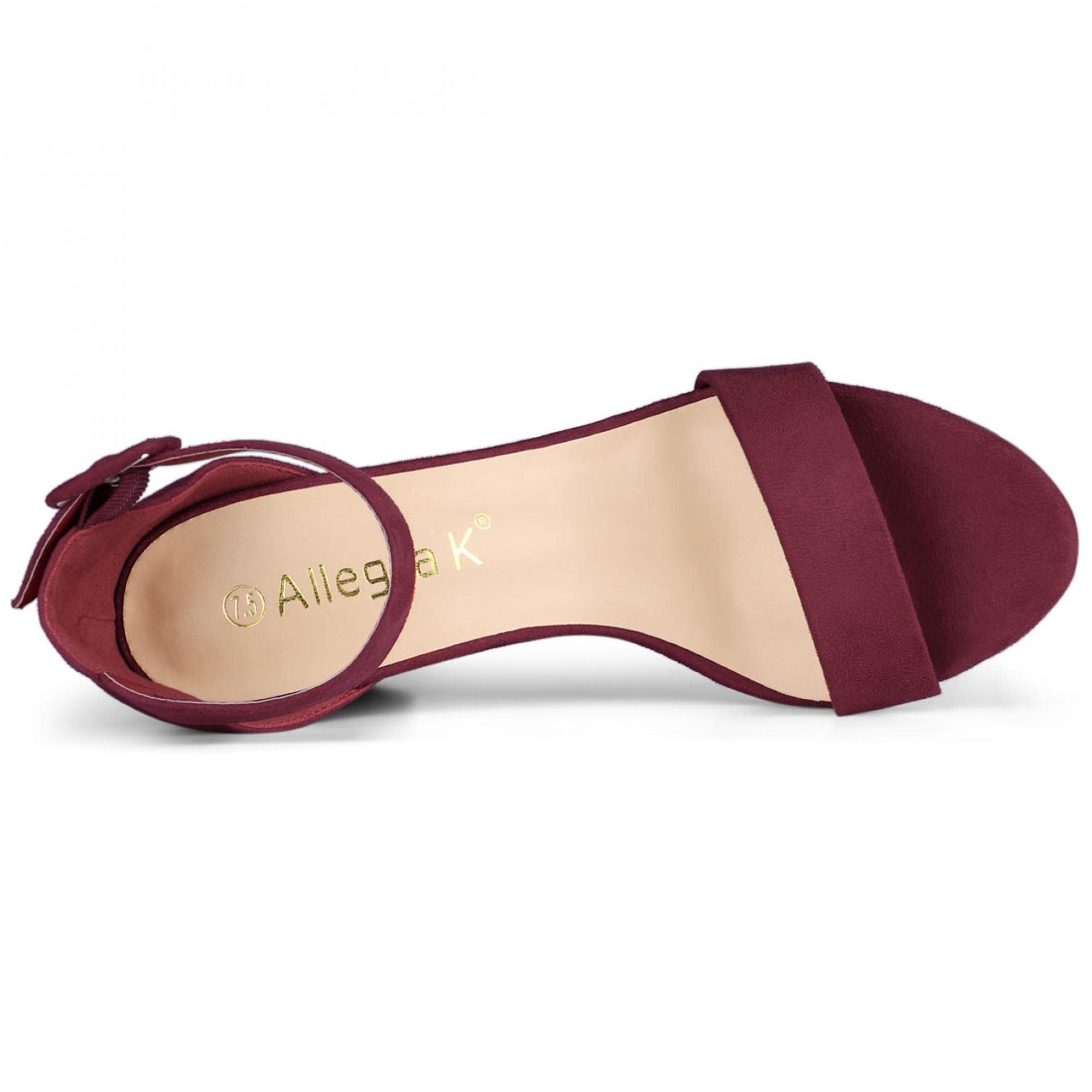 Sandalias de correa de tobillo con hebilla de tacón grueso alto para mujer, Burgundy, 8.5 5
