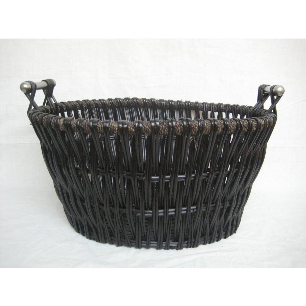Inglenook Black Dark Colour Wicker Log Basket With Chrome Handles