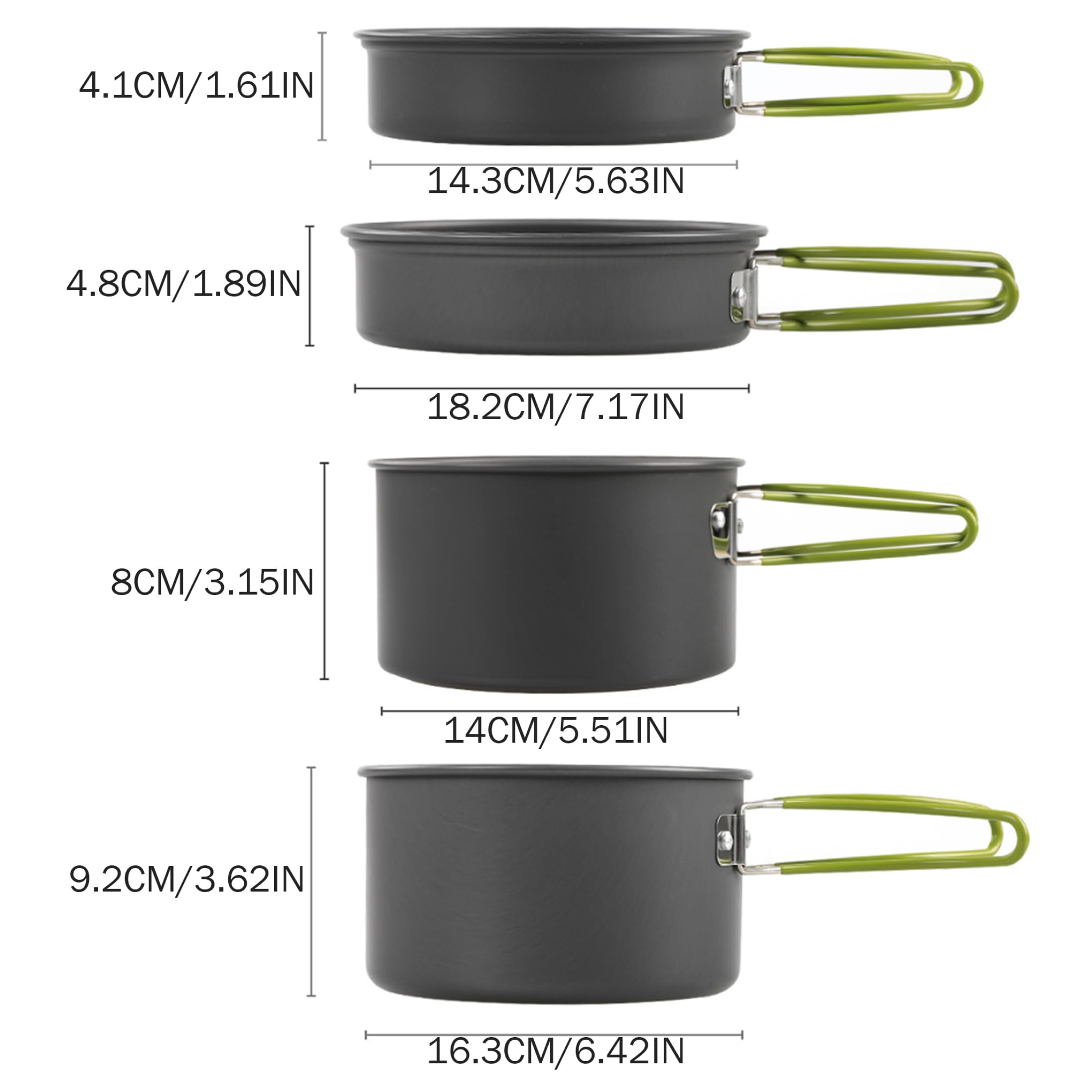 Juego de ollas y sartenes de camping, juego de cocina portátil para 2 a 3 personas, ollas y sartenes de aluminio ligero con asas plegables para senderismo y picnic