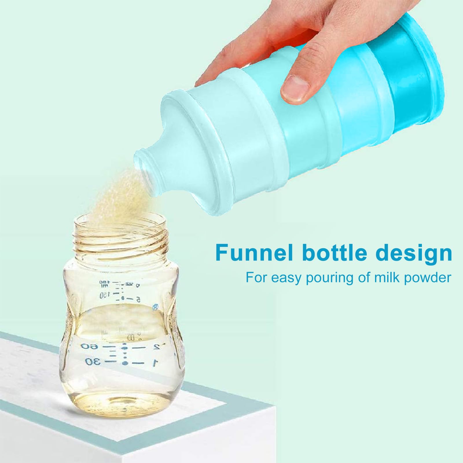 Queta Infant Milk Powder Dispenser, 480ml Stackable Baby Food, 4 Layers Portable Milk Powder Container/Grain/Food/Fruit/Snacks (blu)