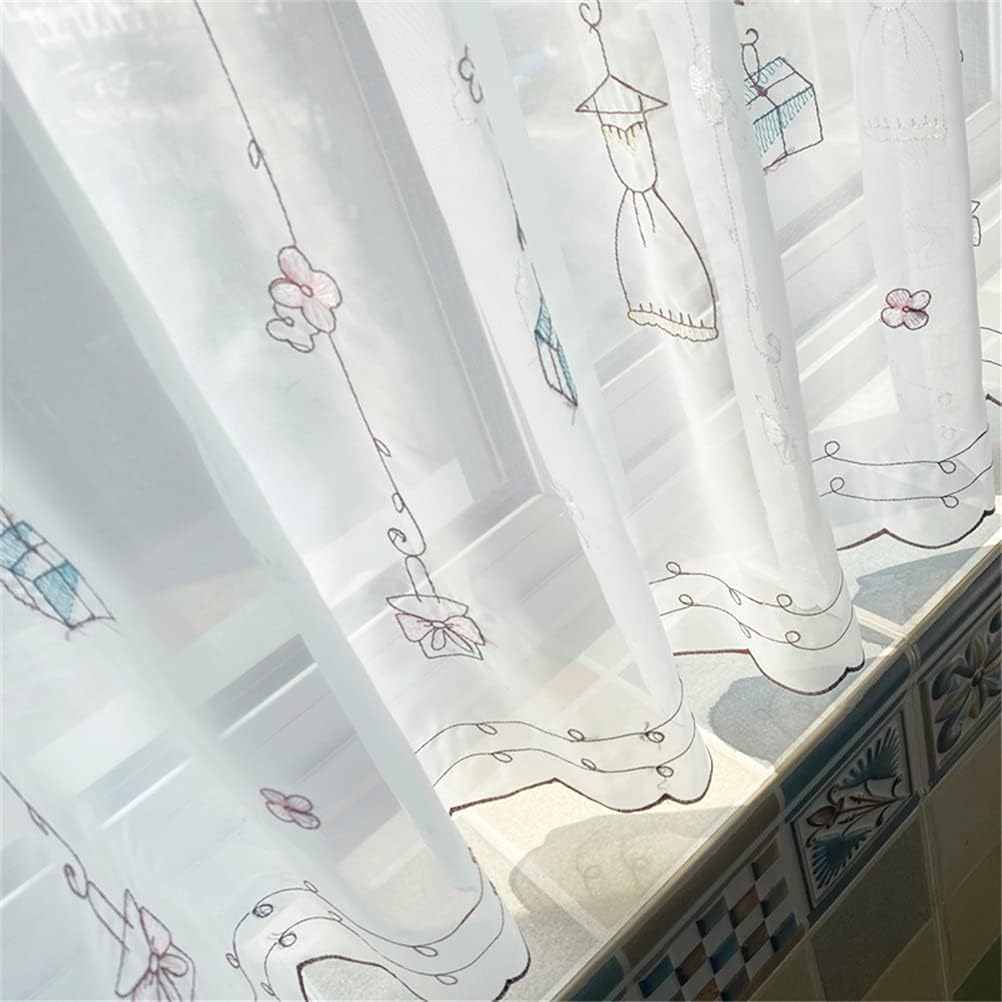 Tenda for Cucina Cafe,Tenda Corta, Ricamo Cafe Mantovana Tenda Corta Trasparente Trattamento for Finestre Piccole Tendine,Bianca(W x H 230x87cm)