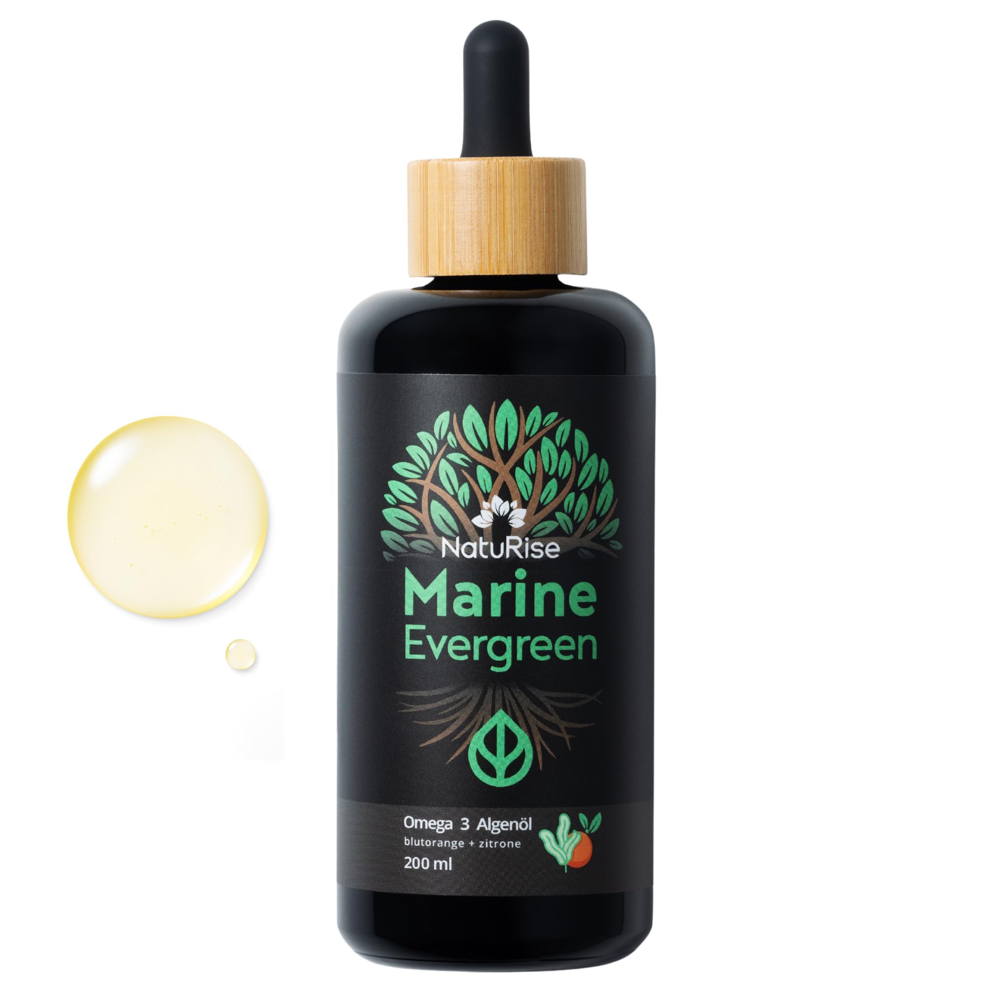 NatuRise® Omega3 Algenöl Tropfen hochdosiert [1884mg DHA, EPA & DPA] - 200ml Flüssges Mikroalgen Öl in UV- Glas - Laborgeprüft & Vegan - Triglycerid-Form - Fischöl Alternative [Blutorange & Zitrone]