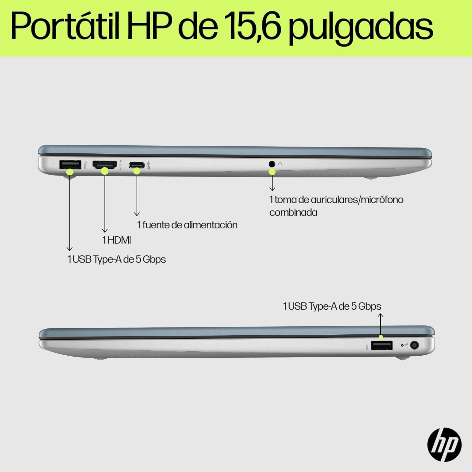 HP 15-fd0402ns - Ordenador portátil de 15.6" FHD (Intel Core 5 120U, 16GB RAM, 1TB SSD, Intel Graphics, Windows 11) Blue - Teclado QWERTY Español