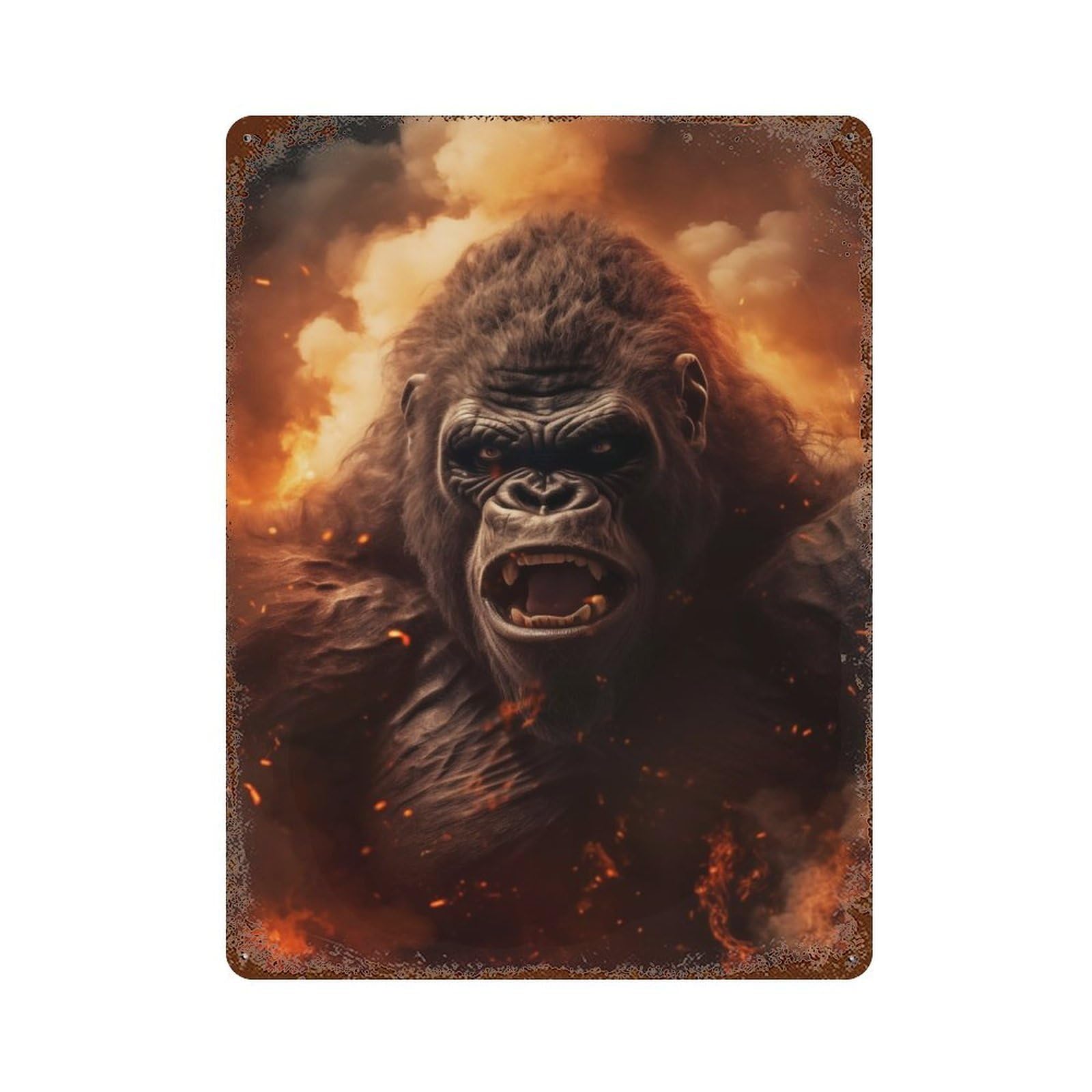 Furious Gorilla Fire Flame Decorative Tin Sign 15.7"x11.8", for Farmhouse, Kitchen And Entryway Decor, Shabby Chic Decor